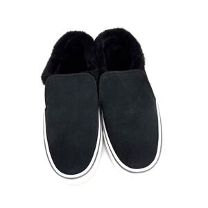 EDDIE BAUER Fur-Lined Slip On Sneakers Loafers Womens 8 Black Cozy 0154-100